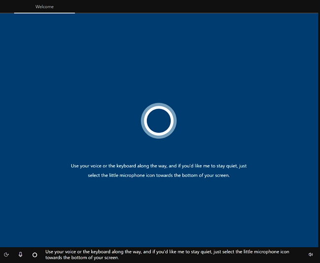 A Cortana está ativada para guiá-lo ao longo do processo.