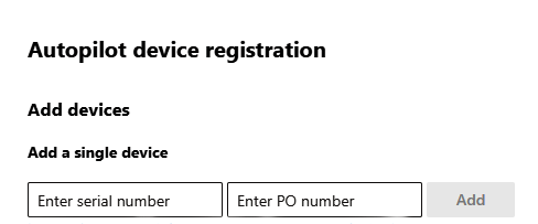 Captura de ecrã a mostrar o registo de dispositivos para a inscrição do Windows Autopilot. 