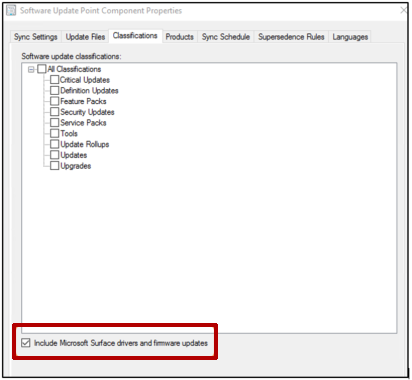 Propriedades do Componente do Ponto de Atualização de Software.