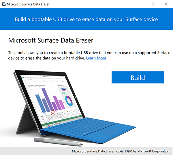 Figura 1. Iniciar a ferramenta Borracha de Dados do Surface