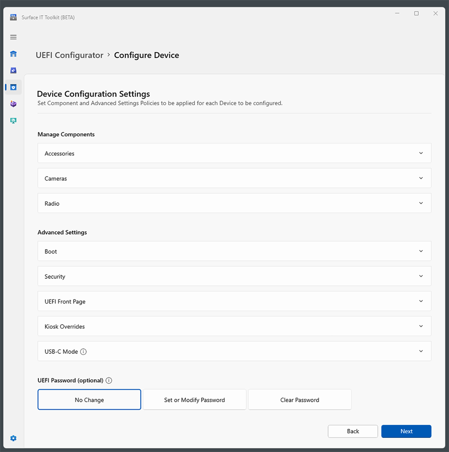 Captura de ecrã da página Definições de Configuração do Dispositivo.