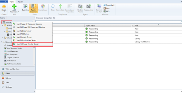 Captura de tela mostrando a opção adicionar VMware vCenter.