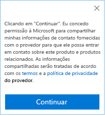 Captura de tela de consentimento para compartilhar informações de contato do cliente com o editor do CRM.