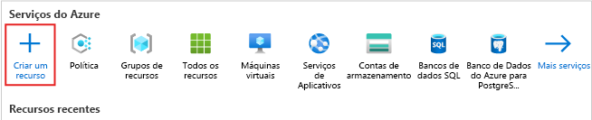 Captura de tela da home page do portal do Azure com ênfase no botão 