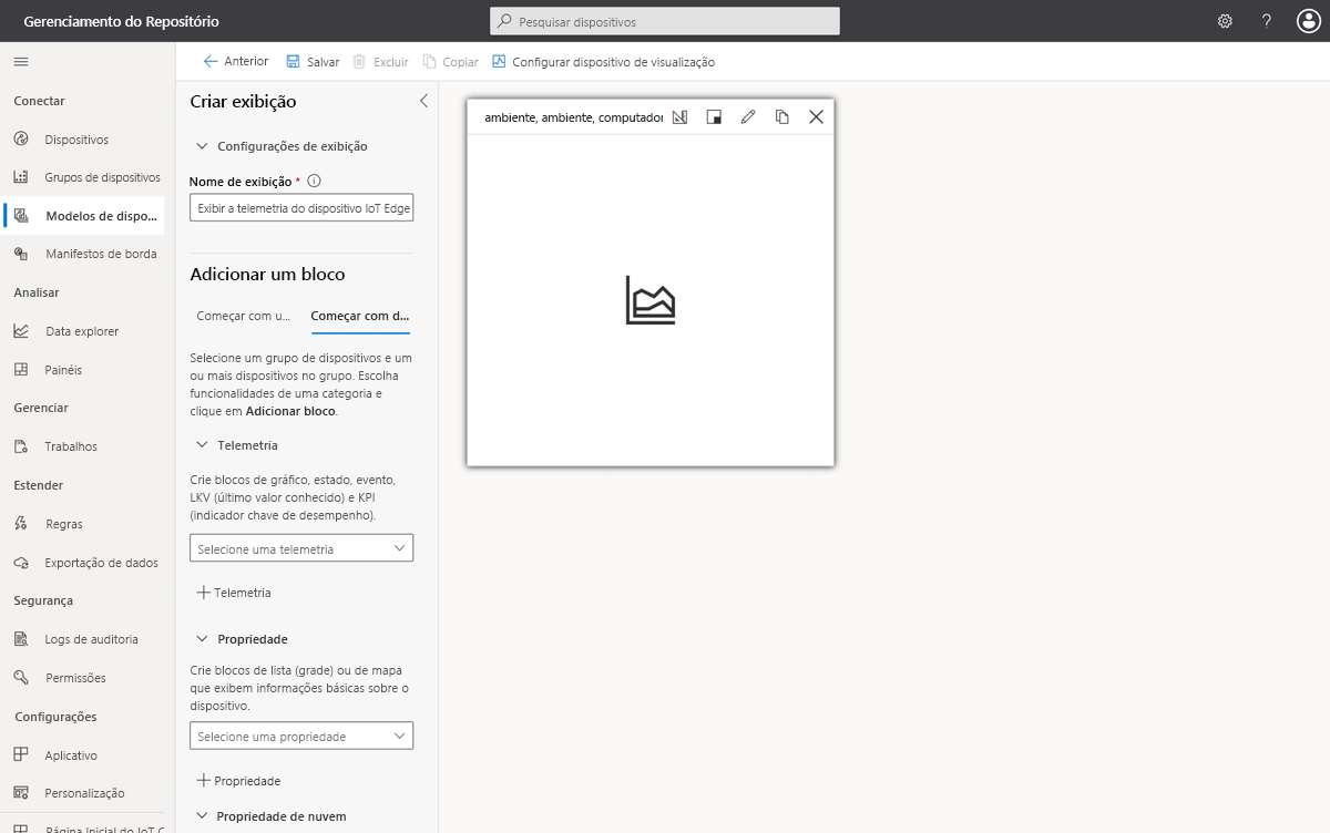 Captura de tela que mostra a definição da exibição de telemetria.