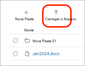 Captura de ecrã a mostrar o botão Carregar Ficheiro.