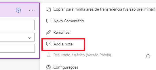 Captura de tela mostrando o recurso Adicionar uma anotação em uma etapa.