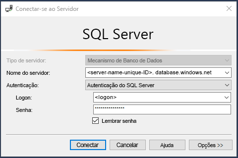 Captura de tela de como se conectar a um Banco de Dados SQL no SSMS.