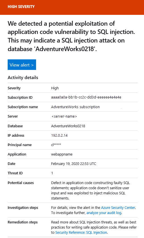 Screenshot of an Advanced Threat Protection threat detected email.