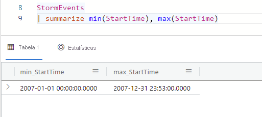 Captura de tela dos resultados mínimo e máximo.