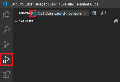 Captura de tela do botão Iniciar depuração no Visual Studio Code.