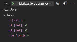 Captura de tela do painel Variáveis.