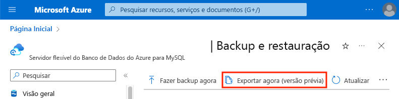 Captura de tela das configurações de backup e restauração realçando o botão Exportar Agora.