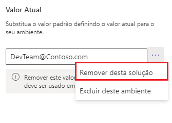 Captura de tela de remoção do valor atual de uma solução.