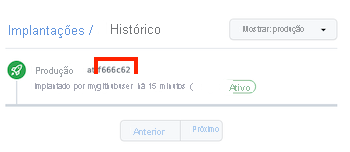 Captura de tela do GitHub que apresenta o ambiente de produção, com o histórico de implantação mostrando uma única implantação.