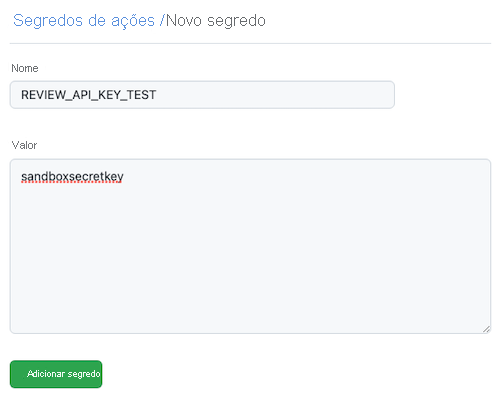 Captura de tela do GitHub mostrando um novo segredo.