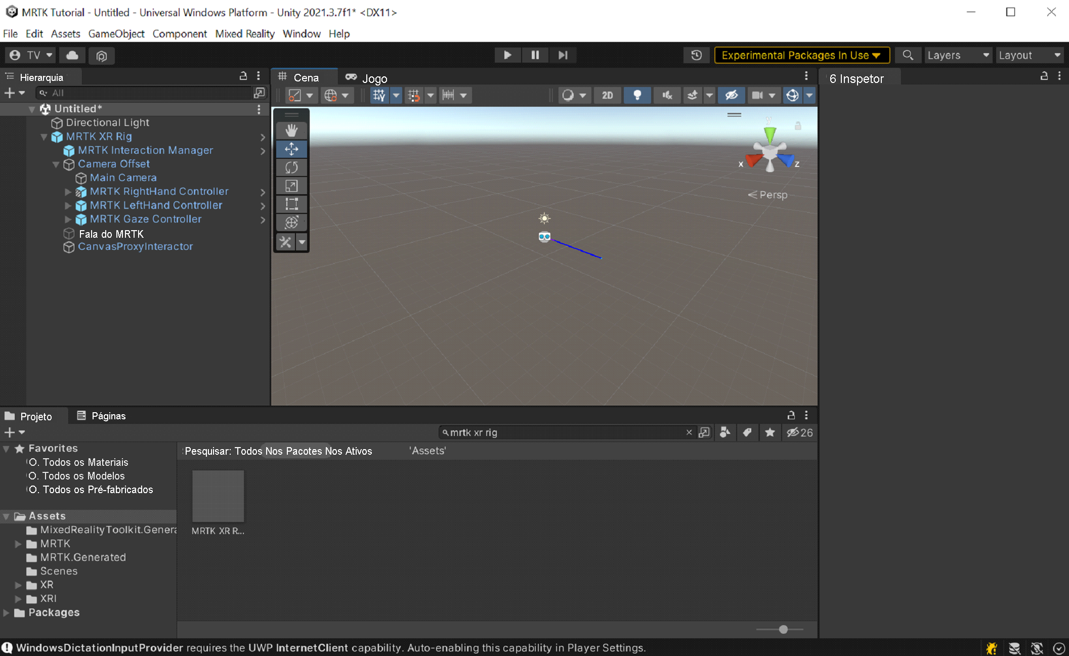 Screenshot of the Mixed Reality Toolkit in the Inspector.