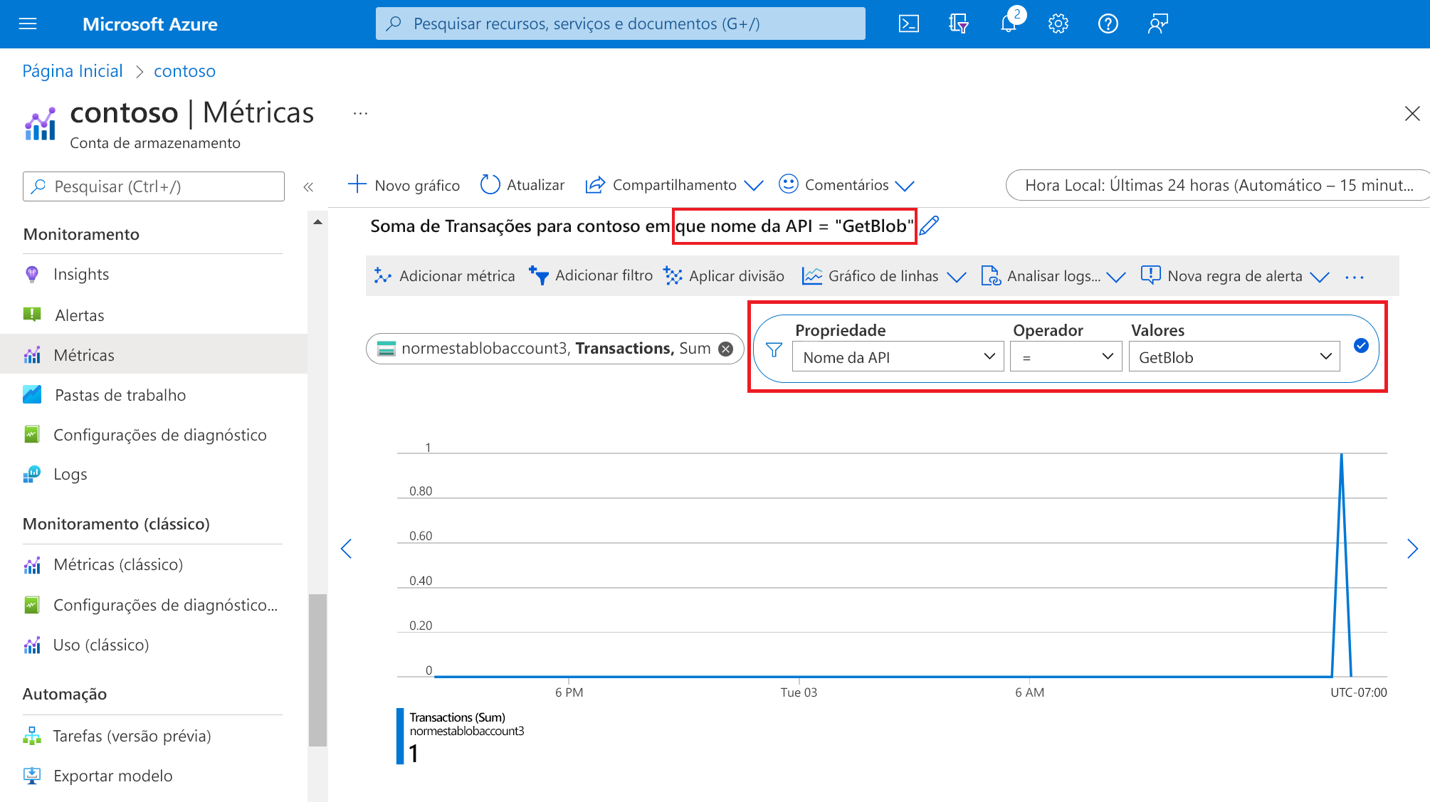 Screenshot that shows applying a dimension in Metrics Explorer.