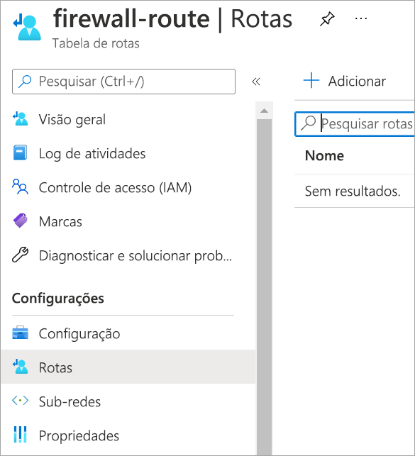 Screenshot that shows the routes option under settings on the firewall route table.