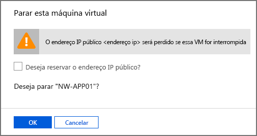 Captura de tela do prompt para parar esta VM.