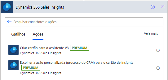 Capacidade de adicionar ações personalizadas para a versão preliminar de cartões de insights.