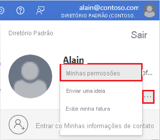 Captura de tela do menu do usuário com Minhas permissões realçado.