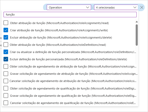 Screenshot showing a list of Operation filter with the four filters selected.