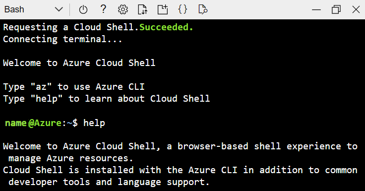 Uma captura de tela de uma instância do Azure Cloud Shell usando o Bash em uma janela do navegador do Microsoft Edge.