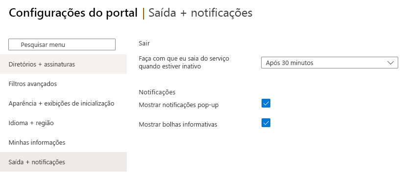 Uma captura de tela do painel de configurações do portal do Azure.