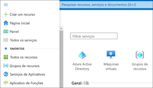 Uma captura de tela da opção de menu do portal do Azure no lado esquerdo do portal.