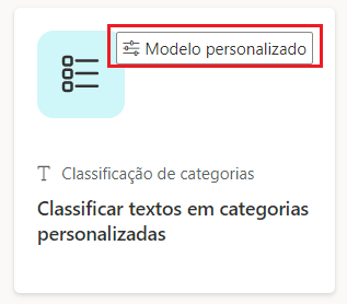 Captura de tela do bloco Classificar textos em categorias personalizadas com a marca de modelo personalizado realçada.