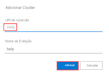 Captura de tela da adição de cluster de ajuda na interface do usuário da Web do Azure Data Explorer.