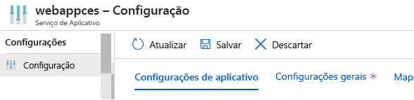 Captura de tela que mostra outras opções de configuração para um aplicativo com o Serviço de Aplicativo no portal do Azure.