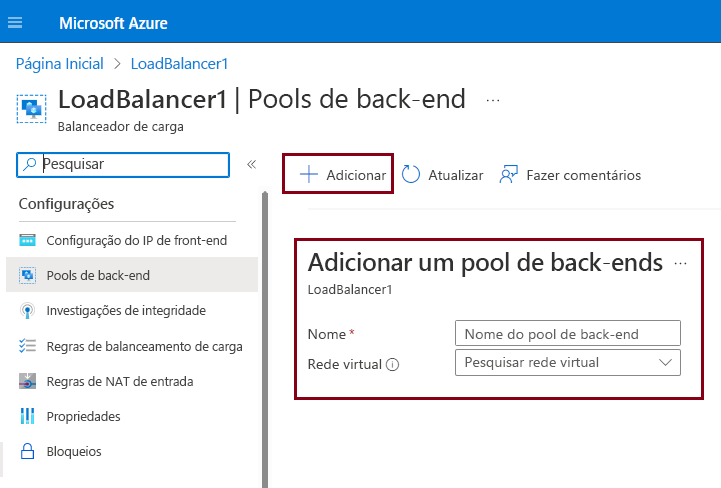 Screenshot that shows how to configure back-end pools in the Azure portal.