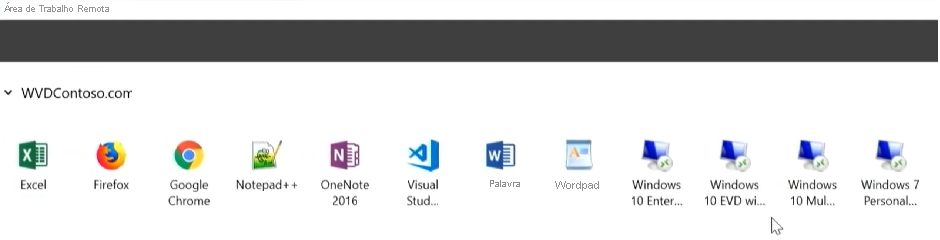 Diagrama dos aplicativos de área de trabalho remota do Windows 10.