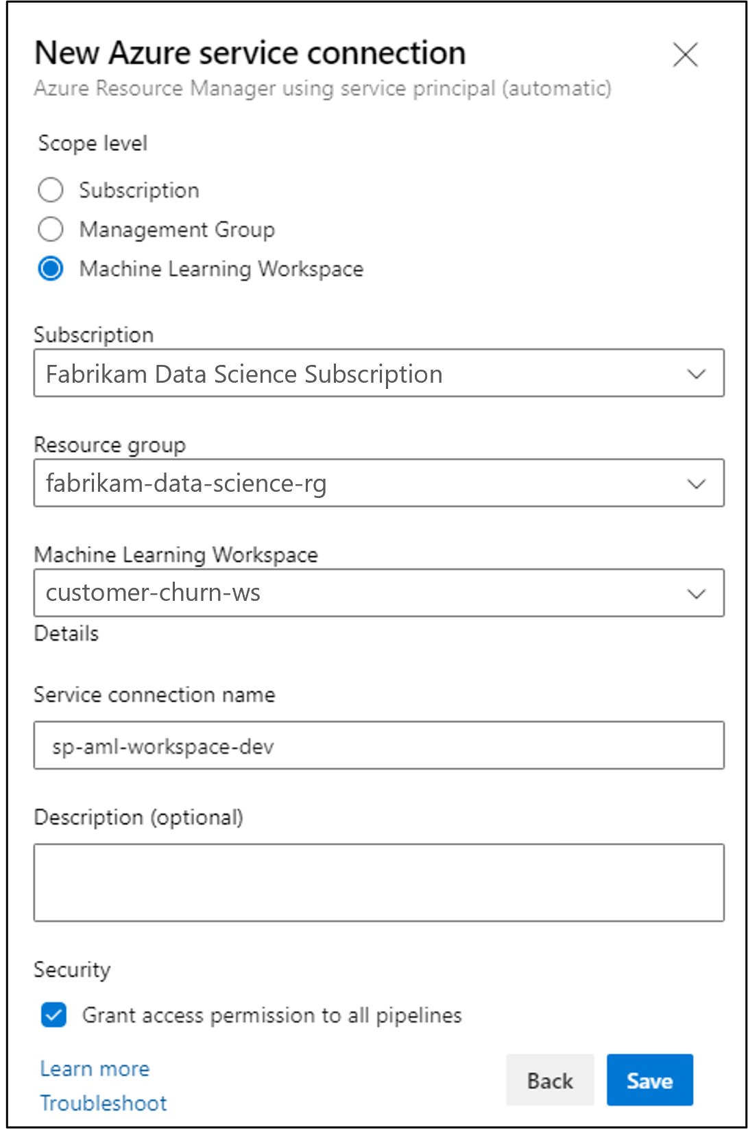 New service connection in Azure DevOps