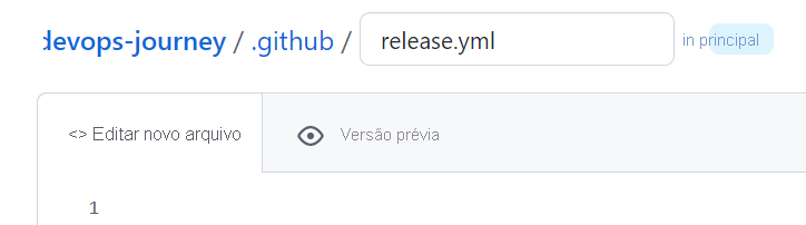 Captura de tela de como criar um arquivo release.yml no GitHub.