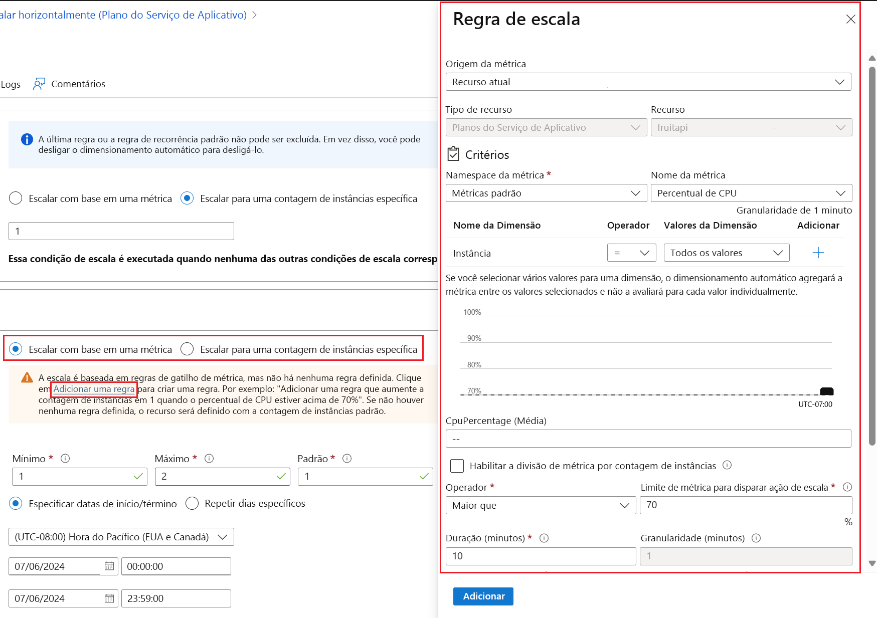 The scale rule settings pane.