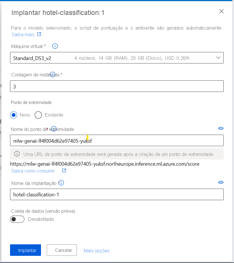 Screenshot of the endpoint creation from a registered model.