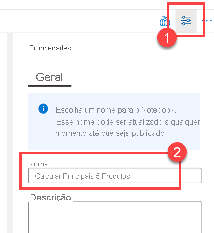 A folha propriedades é exibida.