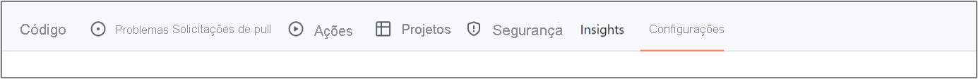 Captura de tela da guia “Configurações” no repositório do GitHub.