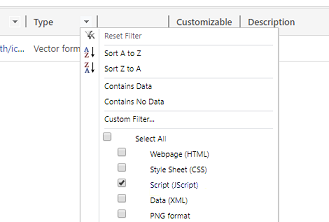 Selecione Tipo e defina o filtro como Script (JScript).