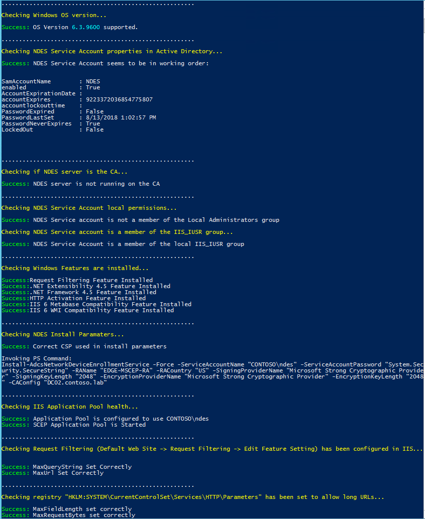 A captura de tela mostra que o script concluiu todas as verificações necessárias.