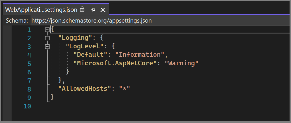 Captura de tela do arquivo aberto para exibição no Visual Studio.