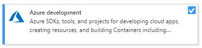 Captura de tela da carga de trabalho de desenvolvimento do Azure no Instalador do Visual Studio.