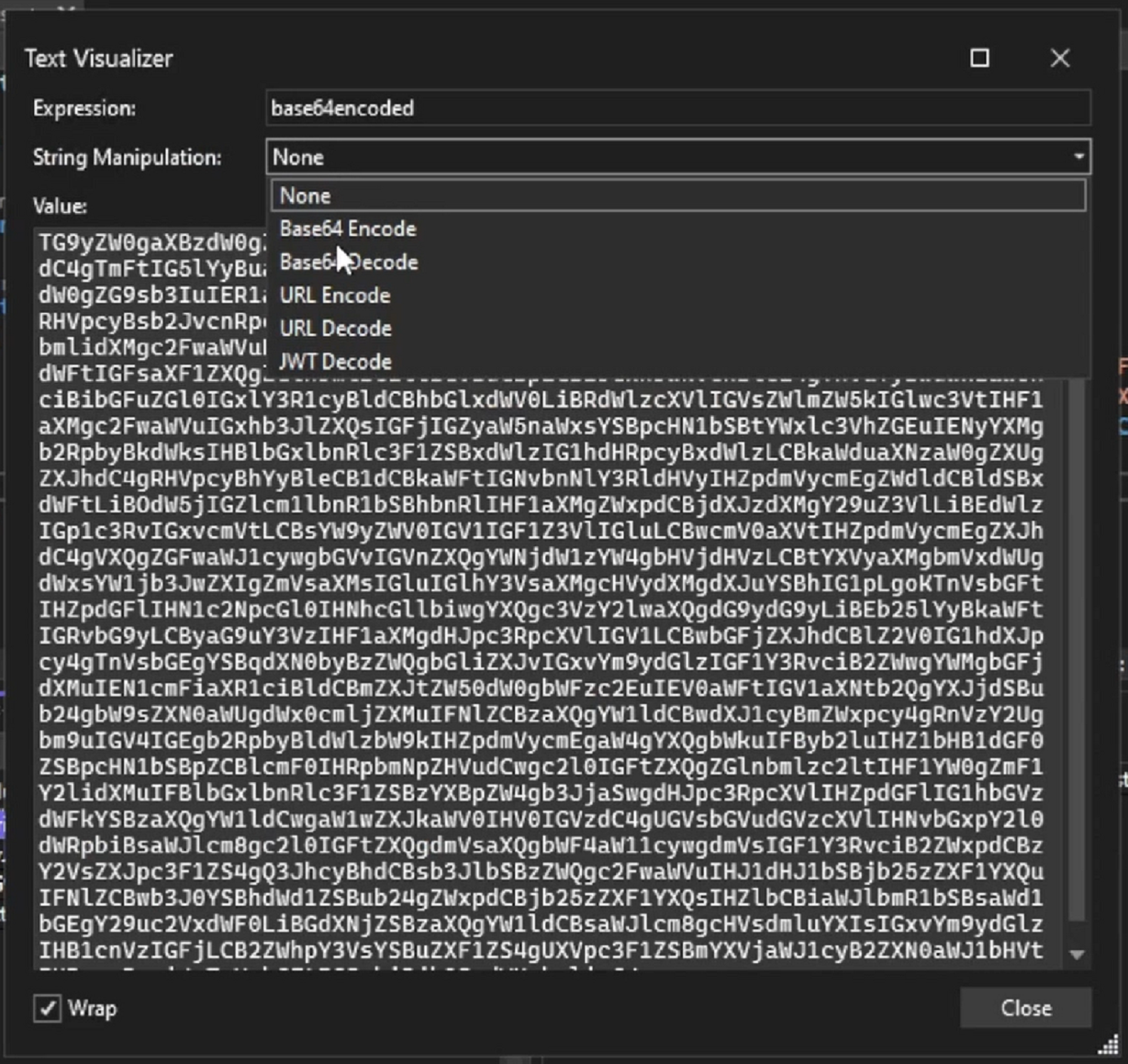 Visualizador de cadeia de caracteres de texto