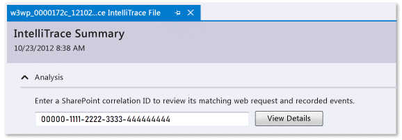 IntelliTrace log - Enter SharePoint correlation ID