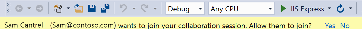 Screenshot that shows a Visual Studio join approval request.