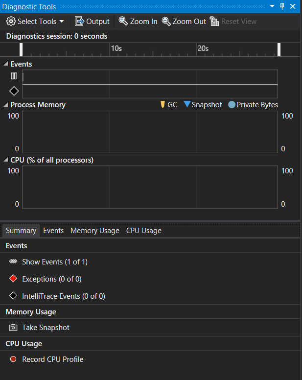 Screenshot that shows Diagnostics Tools Summary Tab.