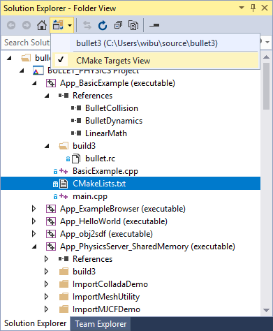 Exibição de destinos do CMake